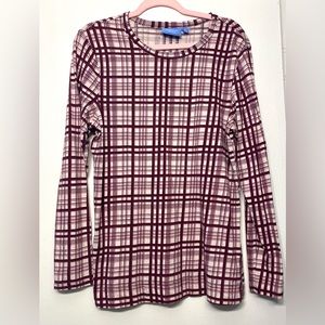 Simply Vera Wang Maroon Plaid‎ Long Sleeve Top XL